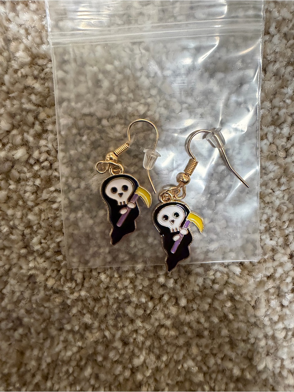 Grim Reaper Dangle Earrings - Yellow & Black